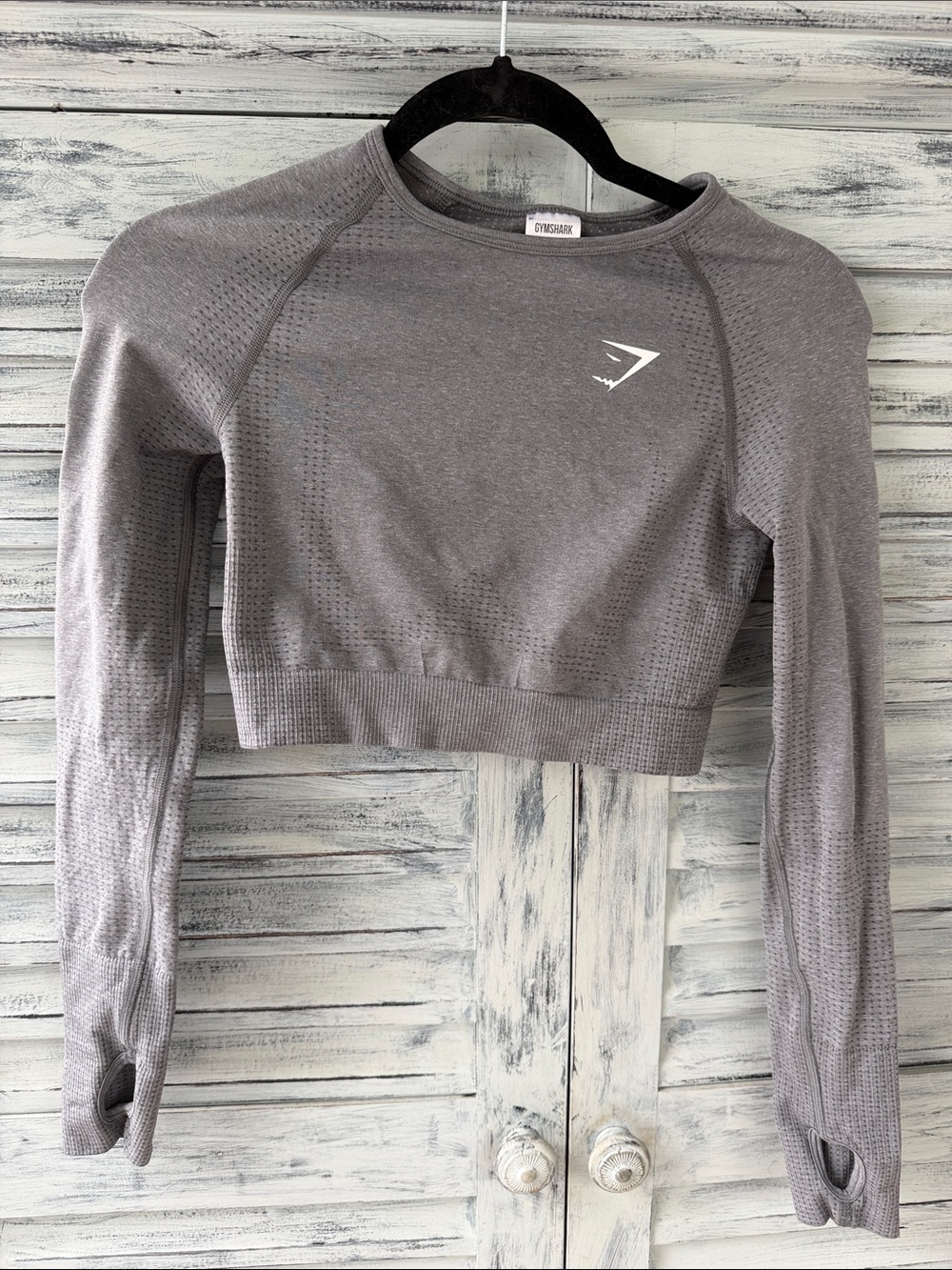 Women’s Gymshark Vital Seamless Long Sleeve Crop Top in a grey marl, Sz Small